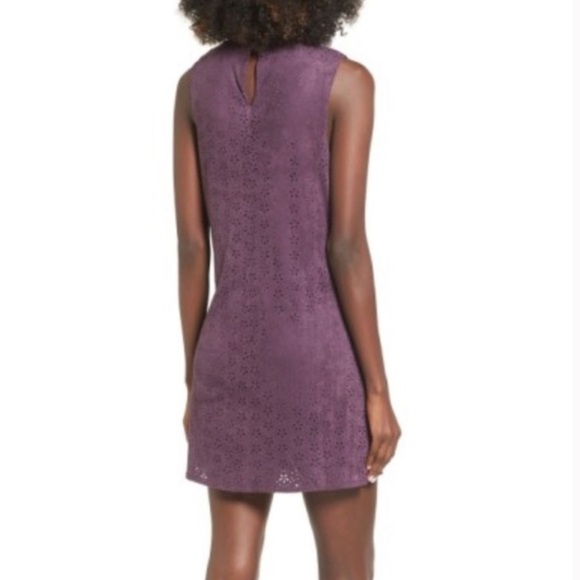 Trixxi Women’s High Neck Faux Suede Floral Mini Shift Dress Purple Size Small - Picture 3 of 13